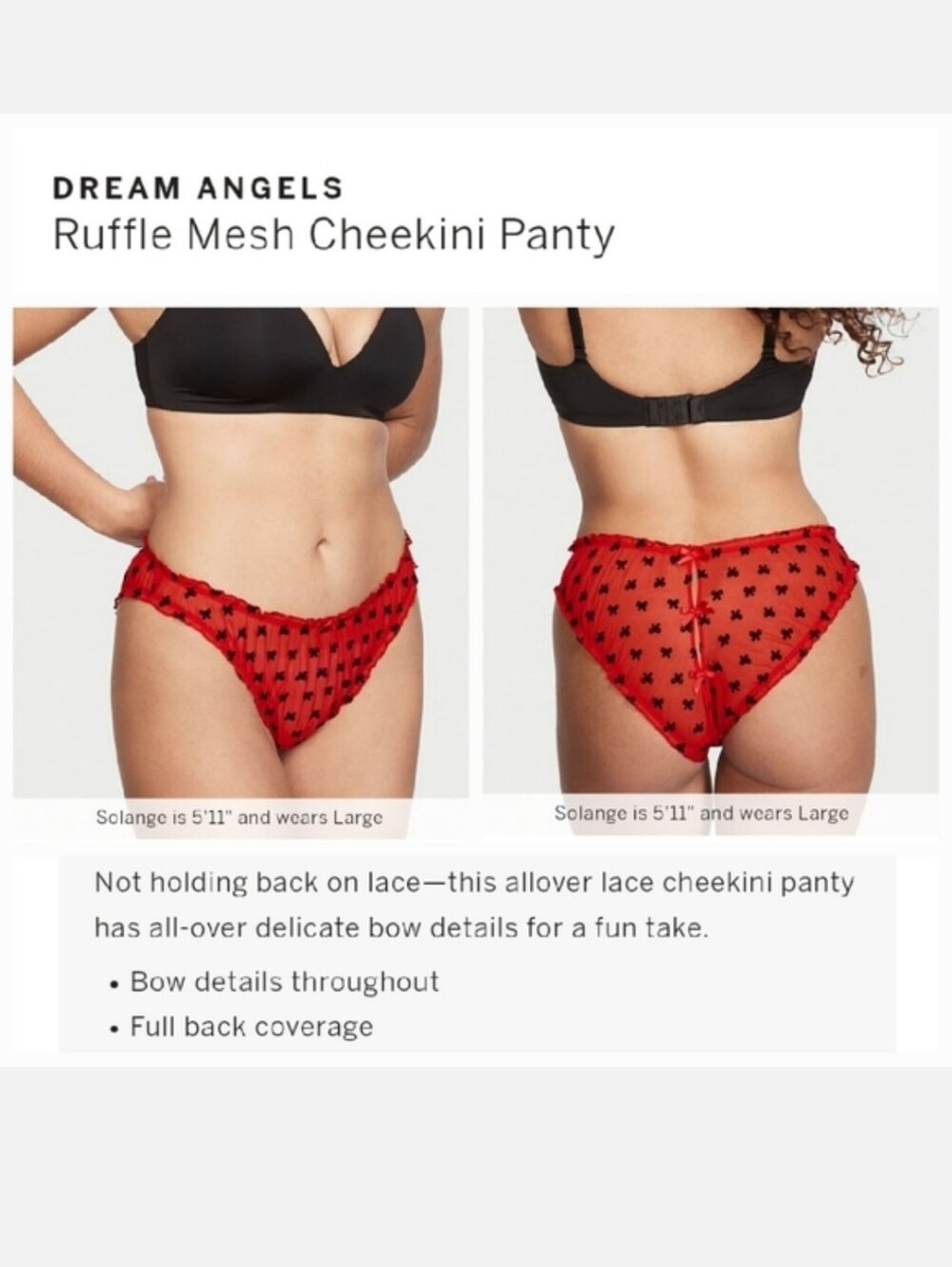 Victoria's secret dream Angel's ruffle bow cheekini panty RED XSMALL